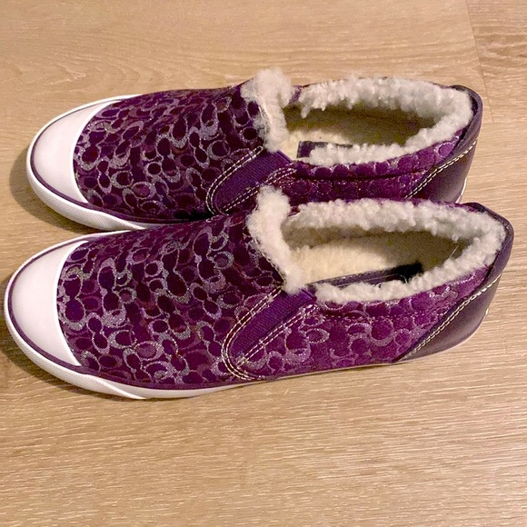 [Coach] Signature Shearling Flat Sneaker Tennis Shoes in Purple Lilac Womens 5.5 - Picture 3 of 15